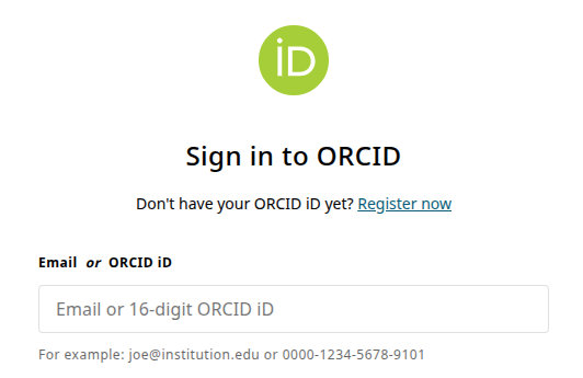 The ORCID sign-in page